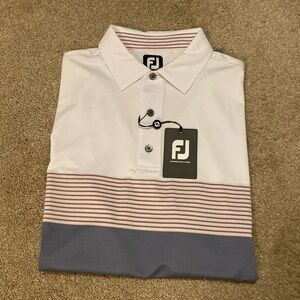 FootJoy Men's White and Gray Striped Polo Shirt